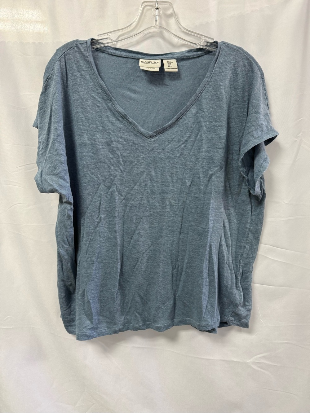 Rachel Zoe 100% Linen Tee T-shirt Solid Blue Short Sleeve Womens Large
